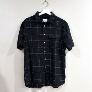 Saturdays NYC Men’s Black Windowpane Short Sleeve Button Up Shirt Size L